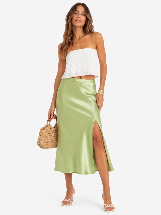 H&M Dresses & Skirts - Y2K Lime Green Satin Slip Midi Skirt Bias Cut Slit Skirt Size 6